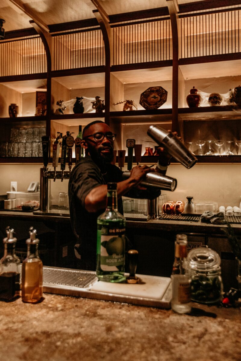 Peak Beverage bartender crafting cocktails at a tech company event in Austin, TX