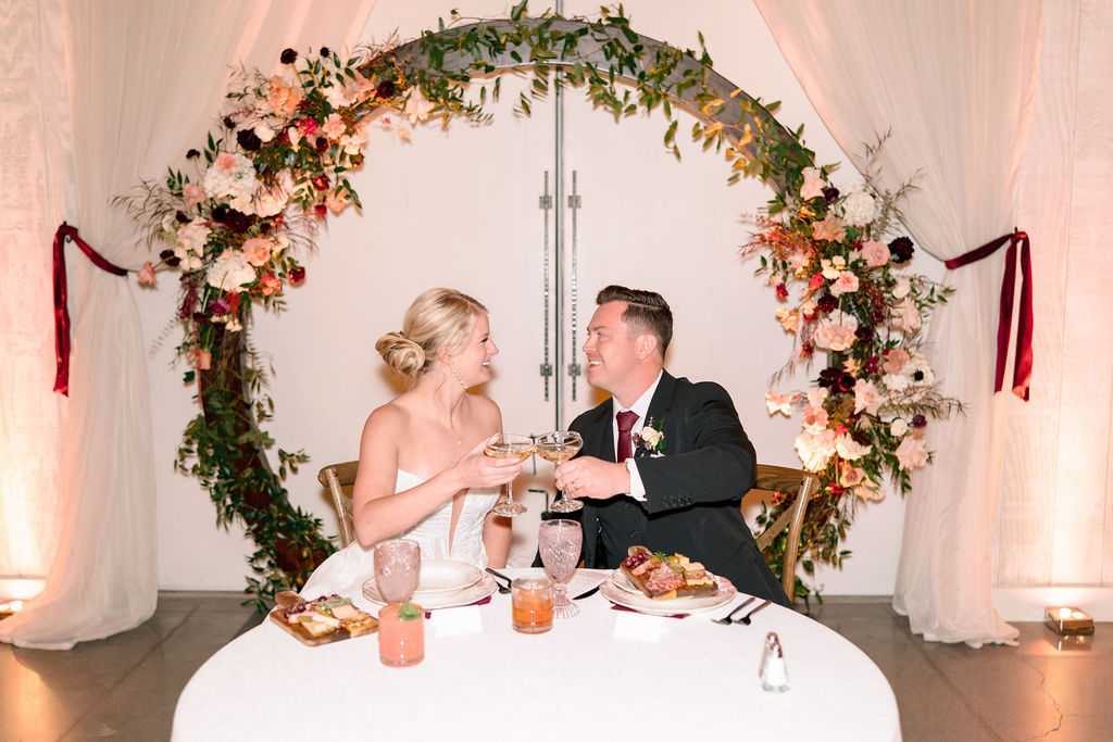 Peak Beverage wedding bar setup at a Colorado venue in 2026, featuring custom cocktail service and styled glassware - Kill House Photography